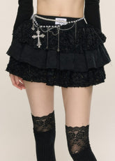 Black Lace A-Line Cake Mini Skirt
